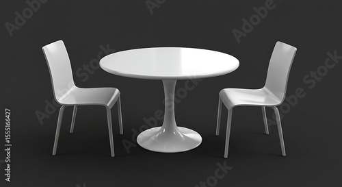 Modern Minimalist White Round Dining Table Set with Two Chairs
