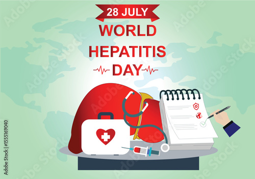 World Hepatitis Day horizontal three dimensional vector illustration poster graphic design.