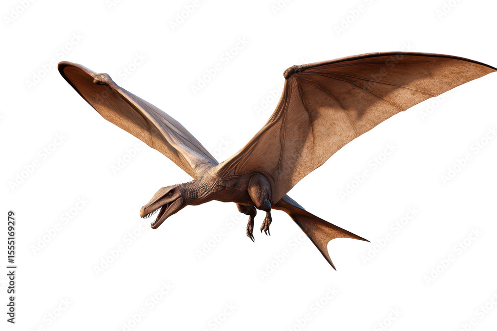 Fototapeta premium Conceptual depiction of a pterodactyl in flight against a transparent background showcasing its impressive wingspan and prehistoric features
