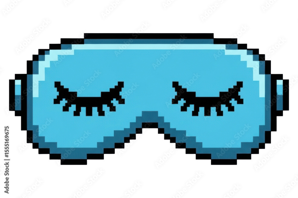 Fototapeta premium Pixel art blue sleep mask with black eyelashes