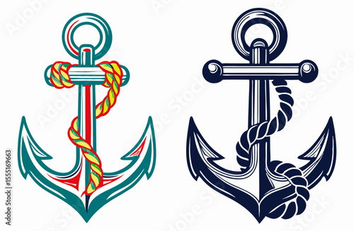 Two Anchors with Rope Nautical Tattoo Designs
