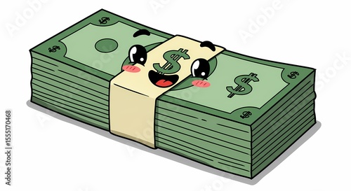 Cute Cartoon Money Stack with Facial Features and Blush Emotions