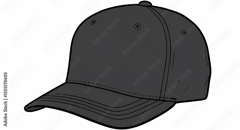 Fototapeta premium Black Baseball Cap with Curved Brim and Six Panel Design for Casual Wear