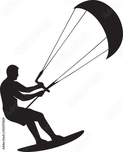 Kitesurfing Silhouette Action Watersports Vector Illustration