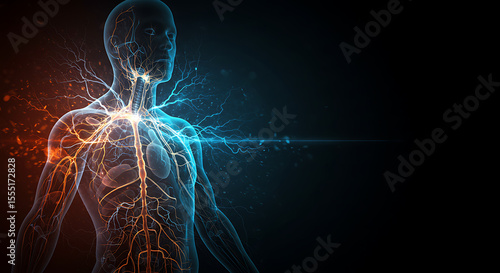 Human Anatomy Circulatory System, Vessels, and Energy Flow Visualization