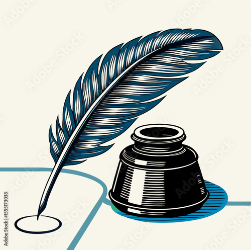  Quill Pen and Inkwell on Paper: Vintage Writing Illustration
