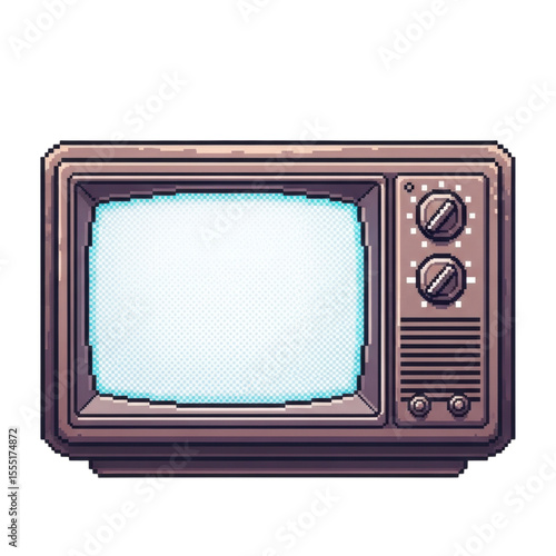 Retro pixel art of a vintage television with dials