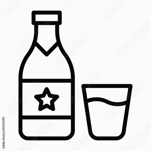Glass Of Beer And Bottle Vector Icon. Vector Style Lineal Icon. 