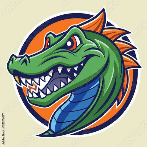 Wallpaper Mural Cartoon vector illustration of a cute green reptile monster having fun Torontodigital.ca