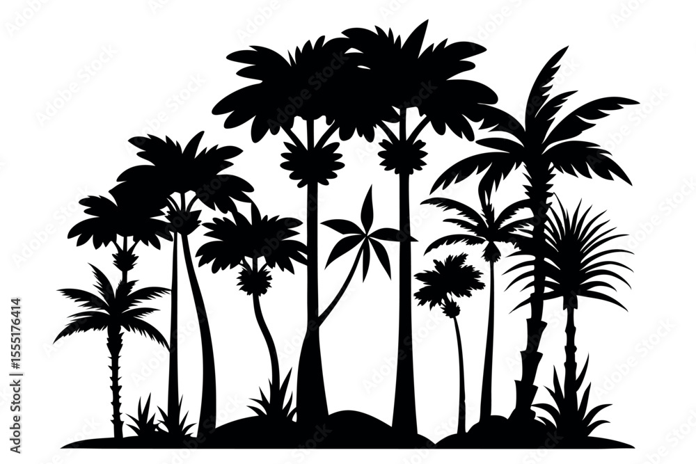 Fototapeta premium coconut and Palm Tree Silhouette Vector Set – Tropical Beach and Island Nature Illustrations