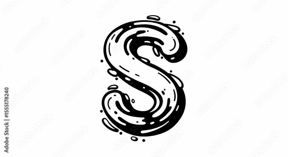 Obraz premium Stylized Artistic Letter S Black Ink Drawing on White Background