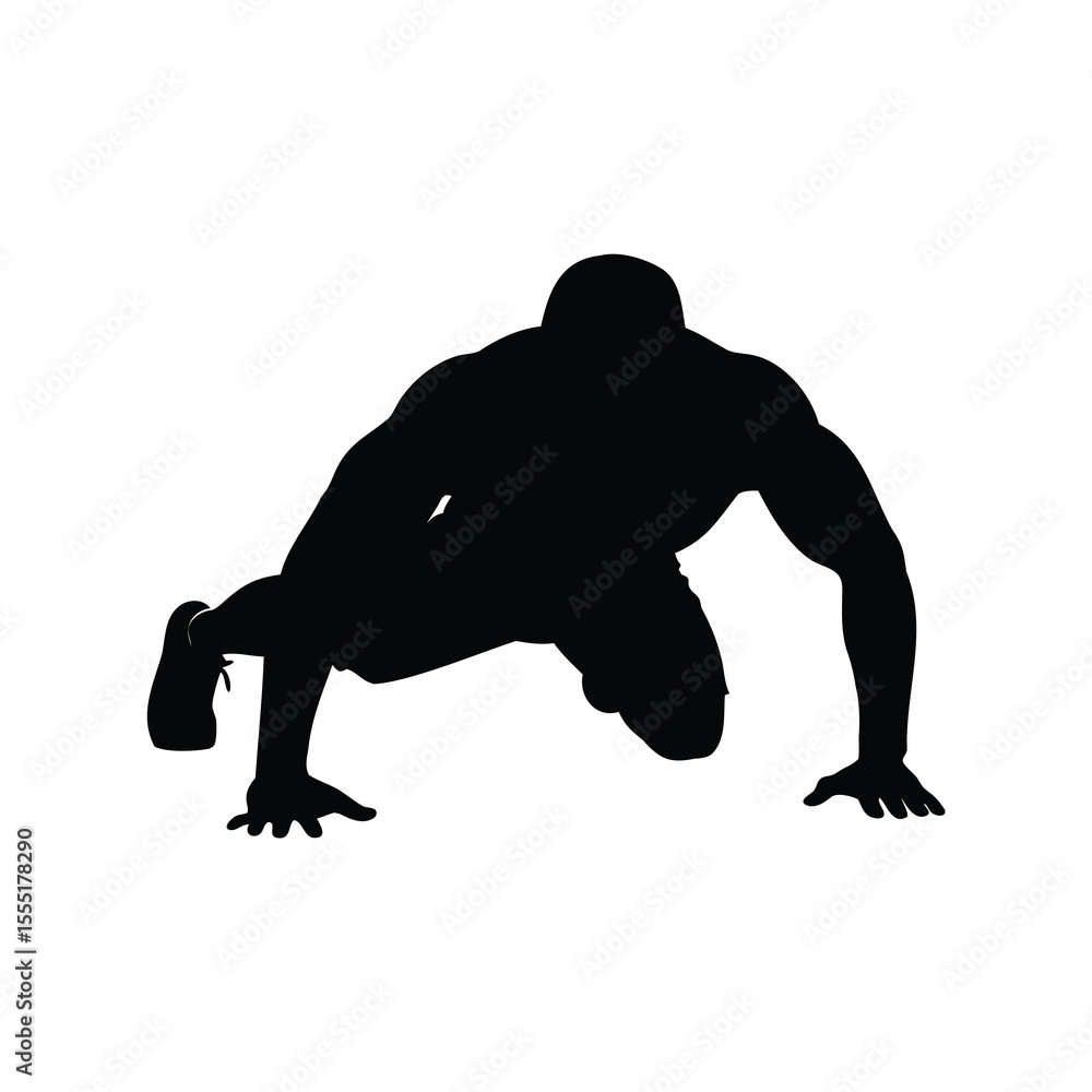 Obraz premium Silhouette of a muscular man doing a plank exercise, a fitness concept