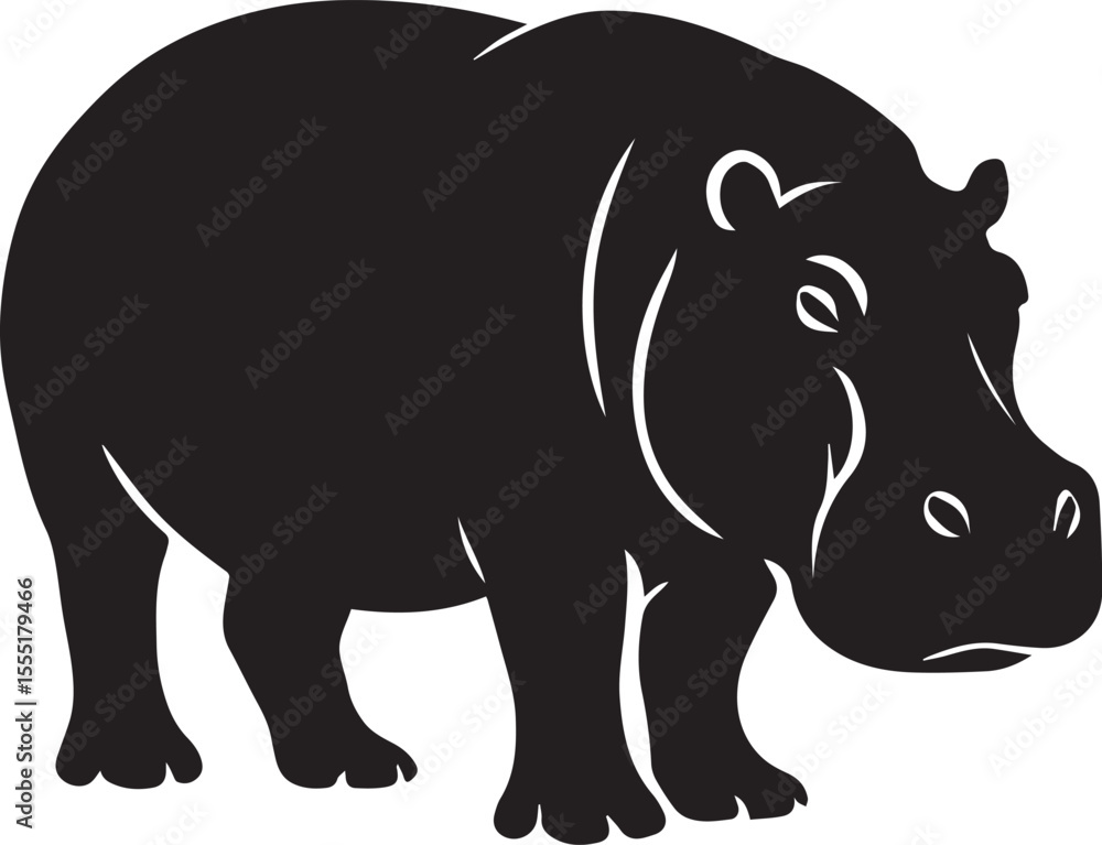 Obraz premium Hippo Silhouette Vector Art, Bold Black and White Wildlife Illustration.