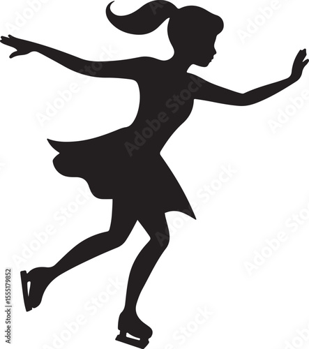 girls figure skating silhouette, black and white silhouette, vector and illustration