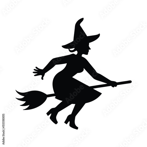Witch flying on broom vector silhouette