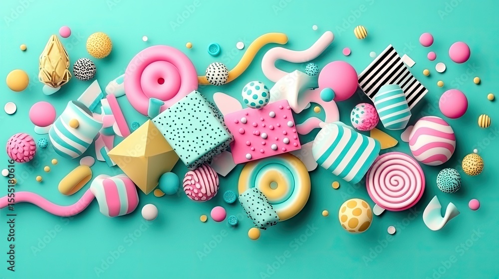 Obraz premium Colorful abstract shapes on a mint green background.