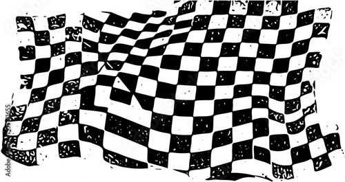 Grunge motorsport checker flag background, black and white vector texture