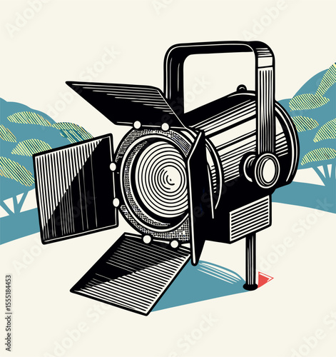 Vintage Spotlight Illustration, Stage Light Graphic, Theater Lighting Design