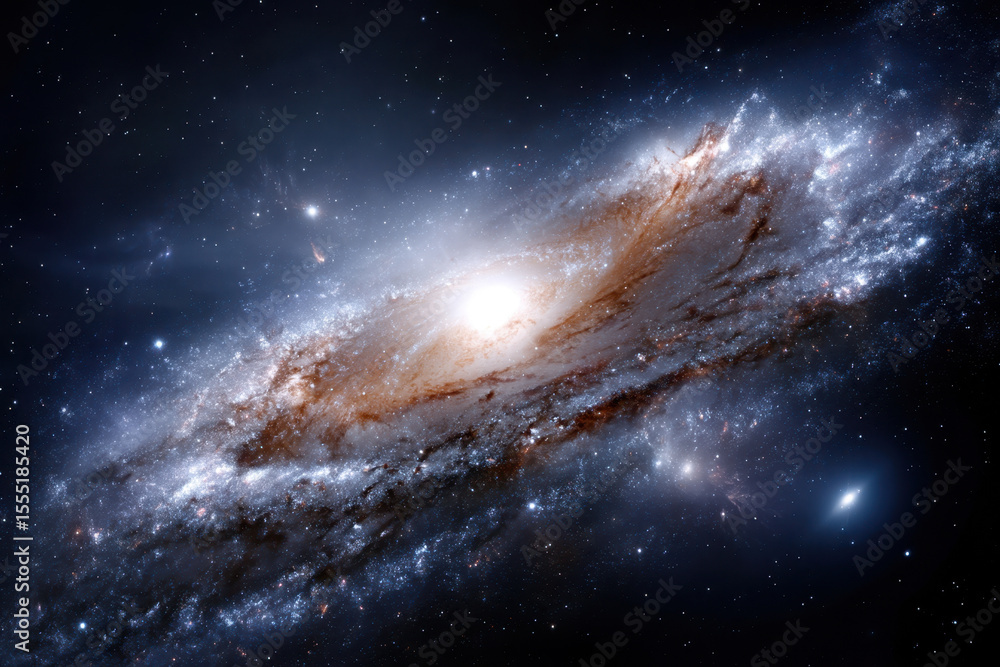 Fototapeta premium Astounding view of a spiral galaxy illuminated by distant stars in deep space