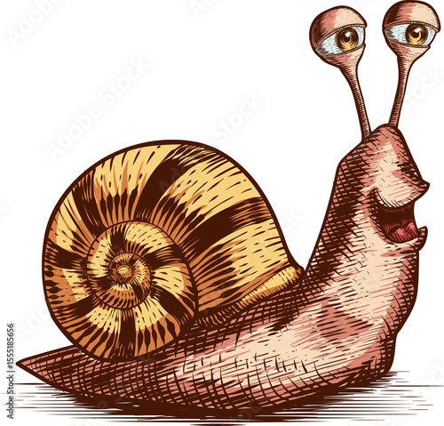 Snail sketch engraving engraving outline. Scratch board imitation.  illustrated in vintage line art style with transparent background. 