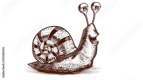 Snail sketch engraving engraving outline. Scratch board imitation.  illustrated in vintage line art style with transparent background. 