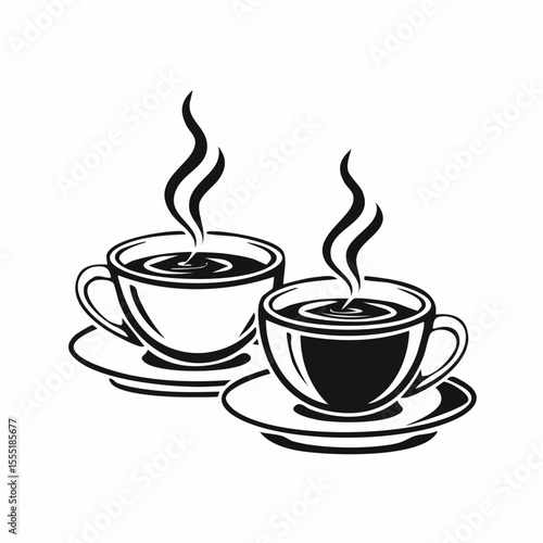 Two Cups Of Hot Steaming Coffee Image Vector Isolated on white background.