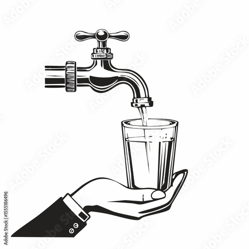 Hand Holding Glass of Tap Water Image Vector isolated On White background.