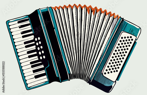 Teal Accordion Musical Instrument Illustration