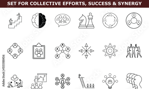 Teamwork success synergy icons set for business