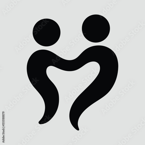 Silhouette couple hugging forming heart shape minimalist logo Vector illustration