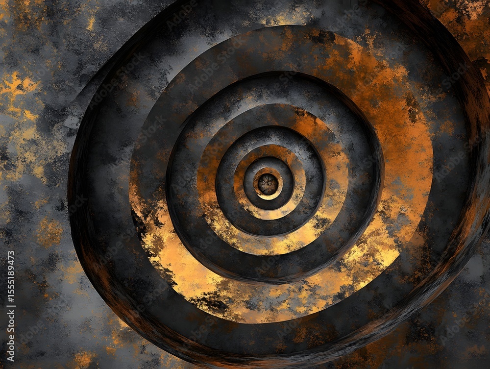 Abstract Dark Gold and Black Rusted Metal Concentric Circles Background Abstract Dark Gold and Black Rusted Metal Concentric Circles Background