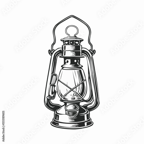 Old Lantern Vector. Old vintage oil lantern in black color isolated on white background