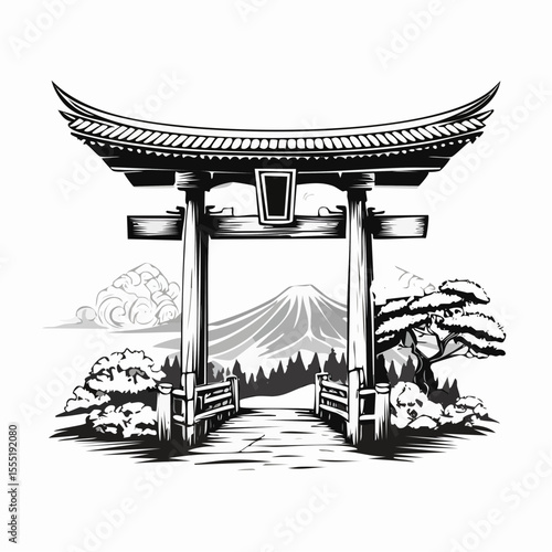 Japanese torii gate Image vector illustration on white background.