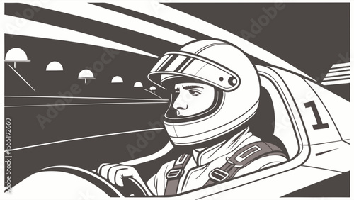 Focused Racing Driver in Vintage Style.