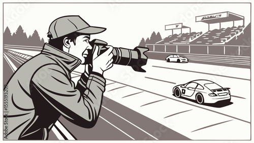 Photographer captures racing cars at the track with a telephoto lens.