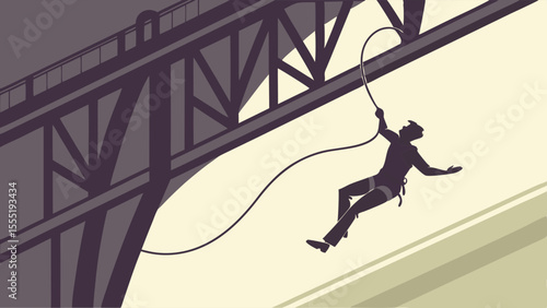 Silhouette of a Climber Descending from a Bridge.