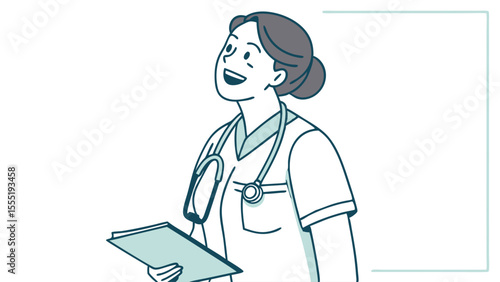 Smiling Nurse Holding Clipboard with Stethoscope Illustration.