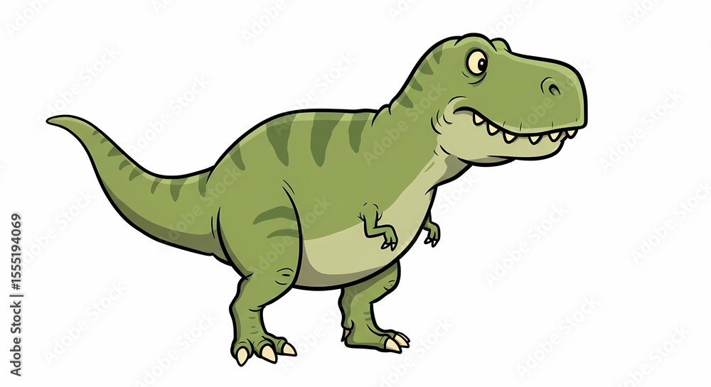 Naklejka premium Cartoon Green Dinosaur Character Standing in White Background