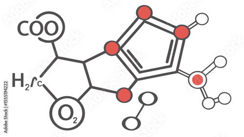 Ascorbic Acid Vitamin C Molecular Structure with Red Oxygen Atoms.