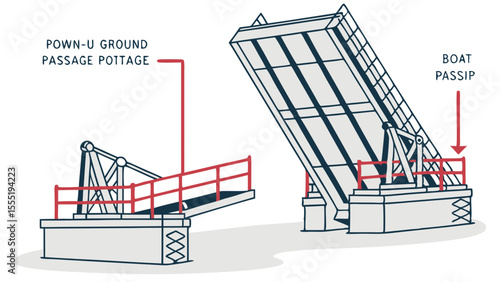 Bascule Bridge Mechanism Open and Closed Positions Illustrated.