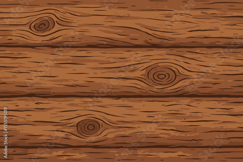 Seamless rustic wooden plank texture background. Natural wood grain pattern with knots. Weathered vintage timber surface. Hand-drawn cartoon vector illustration for flooring, wall, or decor design