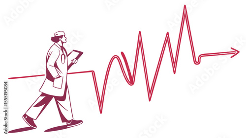 Doctor Walking Towards a Positive Health Trend.