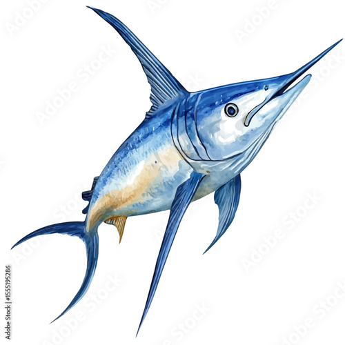 watercolor of Swordfish, vector, isolated on a white background.