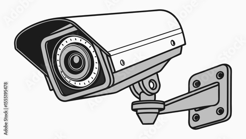 Gray Security Camera with Mounting Bracket Surveillance System Illustration.