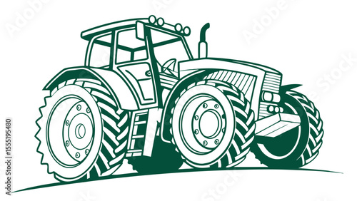 Green Outline Drawing of a Tractor with Large Tires.