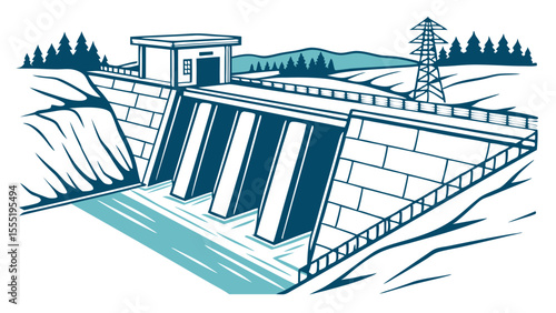 Hydroelectric Dam Power Generation Station Illustration.
