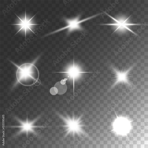Lens Flare, light glow effect. sun or realistic shining star with backlight effect.
bokeh glitter and sparkles or sparkles on transparent background.