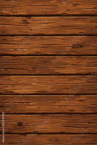 Rustic brown wooden wall planks seamless vector background. Weathered timber texture, natural wood grain, vintage barn board pattern, warm earthy tones. Cartoon illustration for design and decor