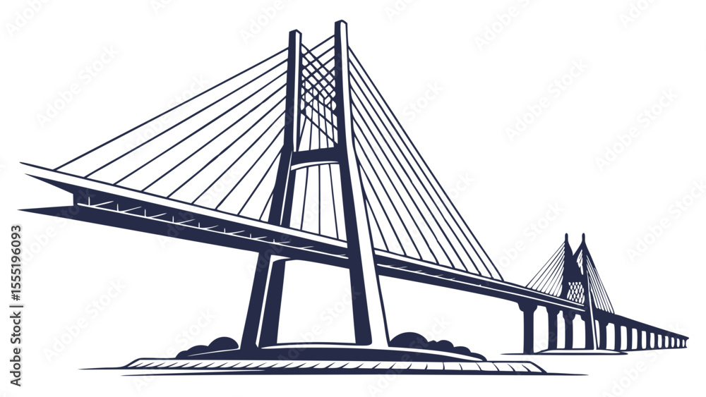 Fototapeta premium Modern CableStayed Bridge Illustration with Detailed Architectural Design.