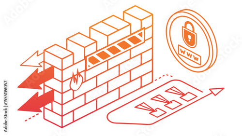 Isometric Illustration of Website Security and Data Transfer.